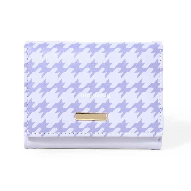 Fashionable Women's High end Fashionable Classic Wallet 30% Discount PU Cute Pattern Thousand Bird Grid Short Practical Multi functional Student 