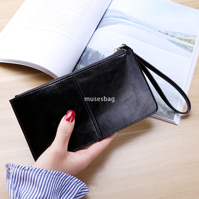 Korean women's classic retro new zippered wallet long and elegant casual handbag multi card wallet practical and multifunctional wristband wallet