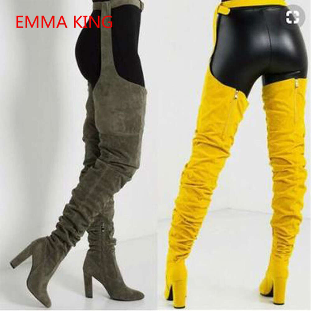 Fashion Buckle Belted Over The Knee Women Winter Autumn Chunky Heels Pants Thigh High Boots Ladies Shoes