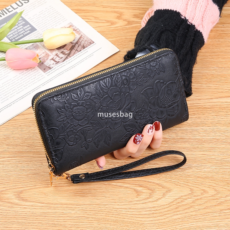 Fashionable women's high-quality new classic high-end long zippered handbag with enlarged phone case embossed design large money clip minimalist 