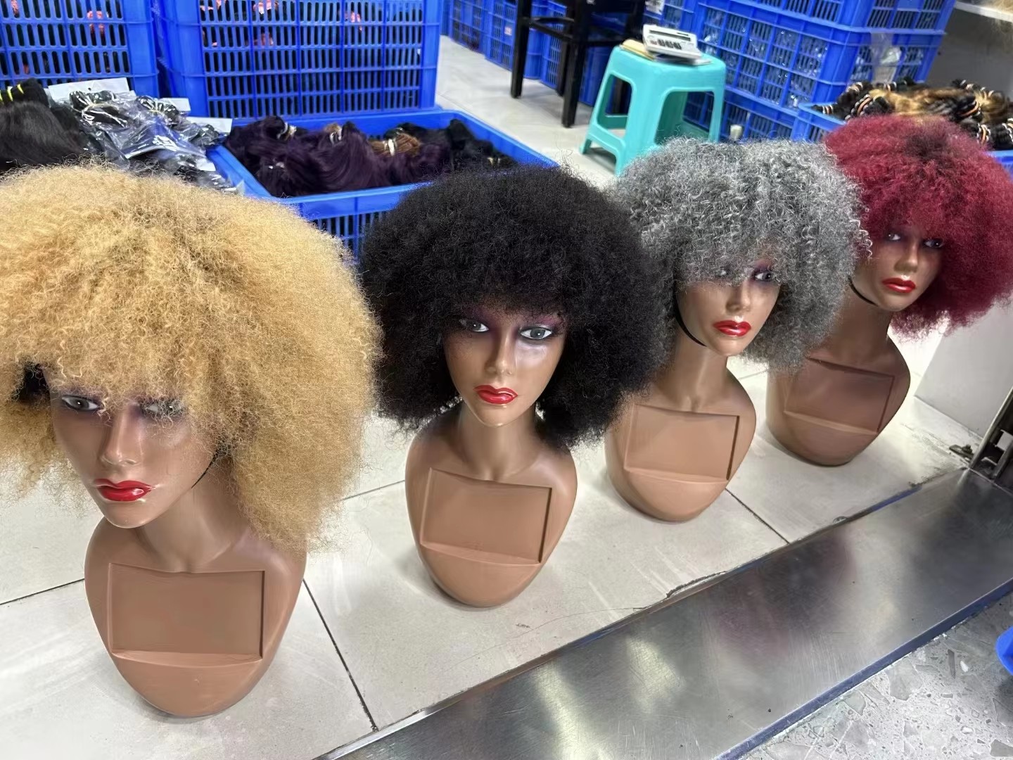 cheap price afro wig 100% human hair free shipping kinky straight Machine Made Wig 10inch Grey color for black women