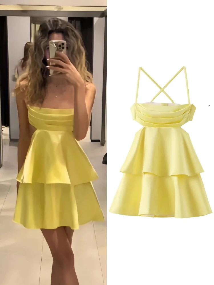 Sexy Backless Mini Dress Women Cascading Ruffle Sleeveless Female Cake Hem Dresses Party Vacation Beach Lady Vestidos 240627