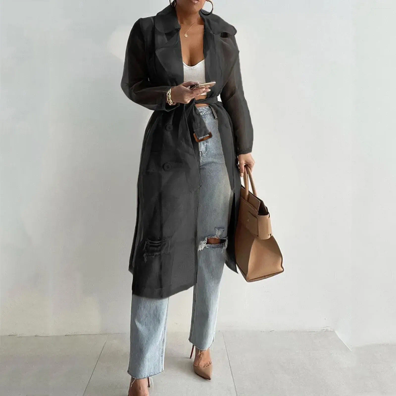 Mesh Transparent Trench Coat | Lace-Up Sunscreen Shirt For Women 2024 B4