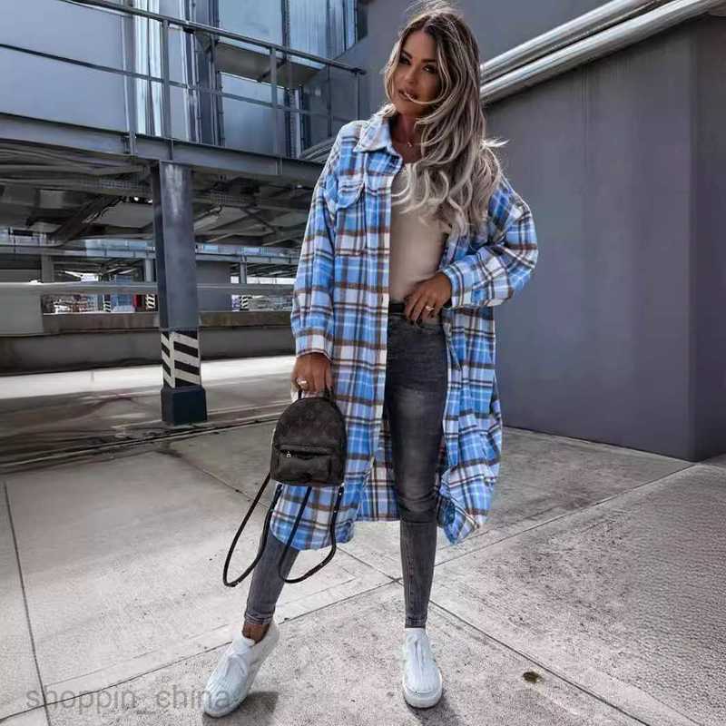 fashion Women Jackets Coats Fashionable New Extended Plaid Shirt Women's Coat