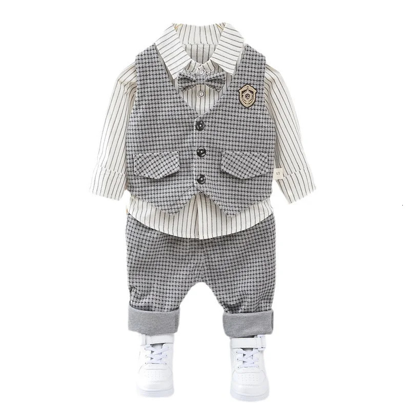 Spring Autumn Baby Boys Clothes Suit Children Casual Vest Shirt Pants 3PcsSets Toddler Gentleman Costume Kids Tracksuits 240618