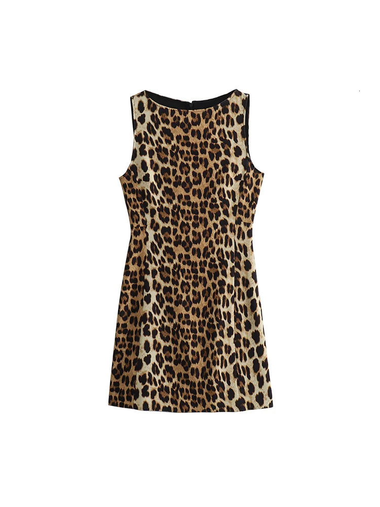 TRAF Womens Leopard Print Mini Dress European and American Style Sexy Short Skirt Package Hip Dress Elegant Party Womenswear 240627