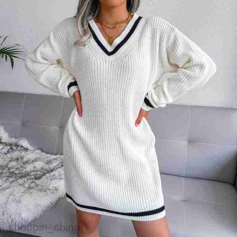 Women Casual Dresses fashion dress style autumn winter college style V-neck wool dress knitted dress women's wear