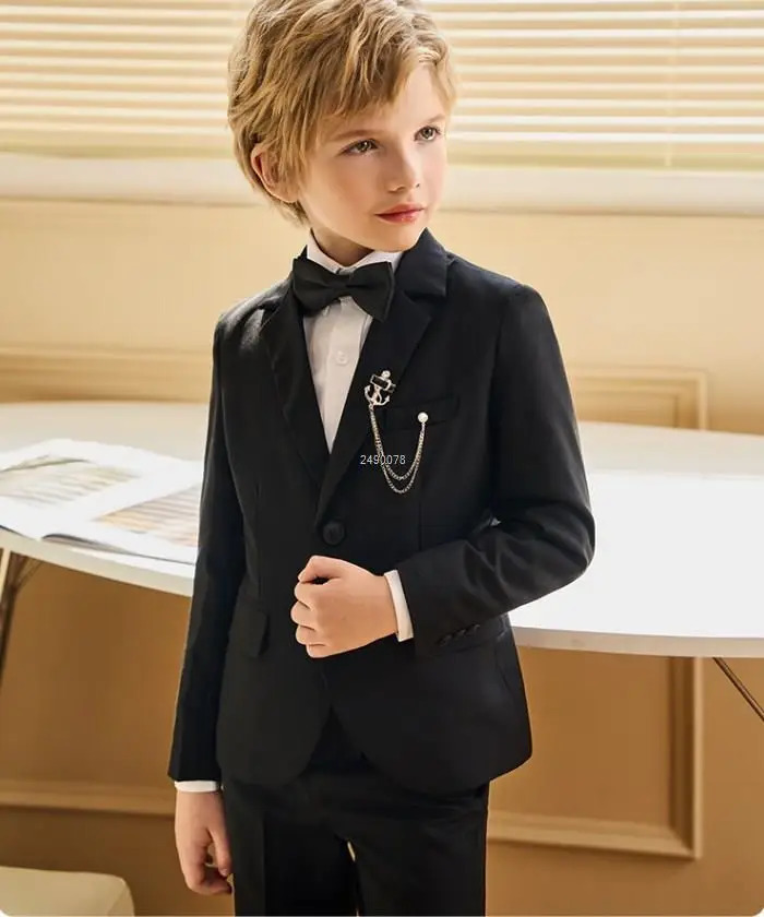 School Kids Formal 007 Clothing Set Children Performance Party Dance Show Costume Boys Black Graduation Ceremony Pograph Suit 240626