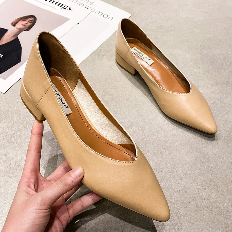 Woman Elegant Spring Pointed Toe Concise Female Shoes Black Breathable Shallow 3CM High Heel Comfortable Fetish Retro Loafers 240627