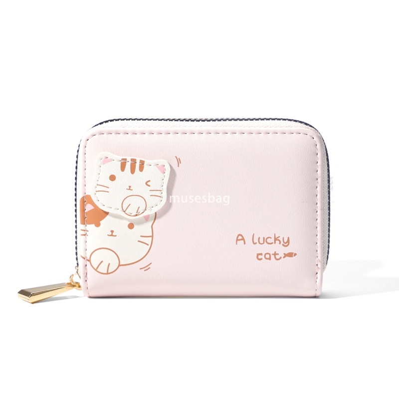 Fashionable women's classic retro new zipper mini cute Lucky cat avatar temperament multifunctional multi card slot women's organ PU card ba