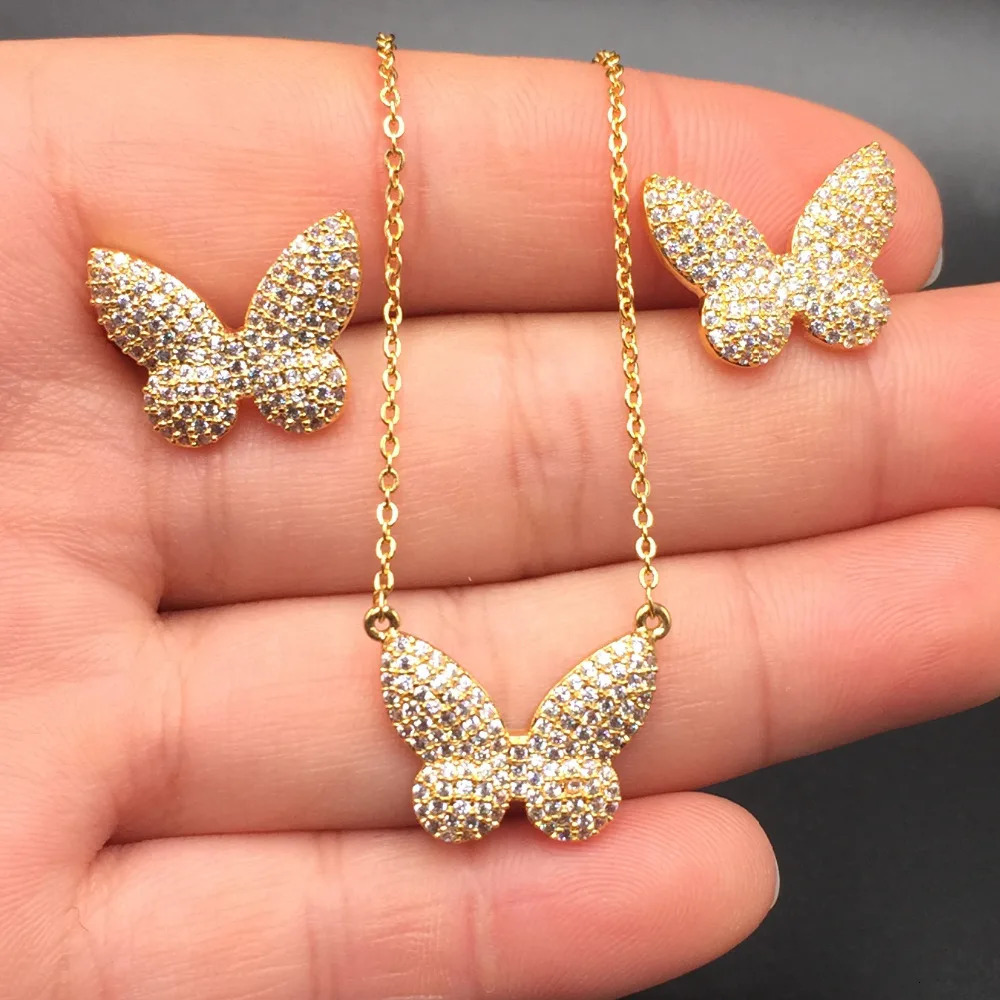 Hadiyana Elegant Butterfly Pendant Jewelry Set For Young Woman Gift sale Mexico Fashion Jewelry With Sparkling Zirconia CN294 240627