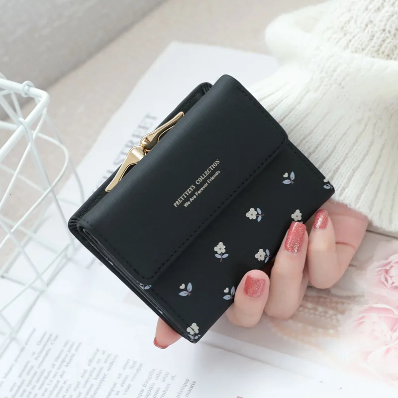Flower Women Purse Leather Pocket Ladies Clutch Wallet Short Card Holder Cute Girls Cartera Mujer Coin Bag 240626