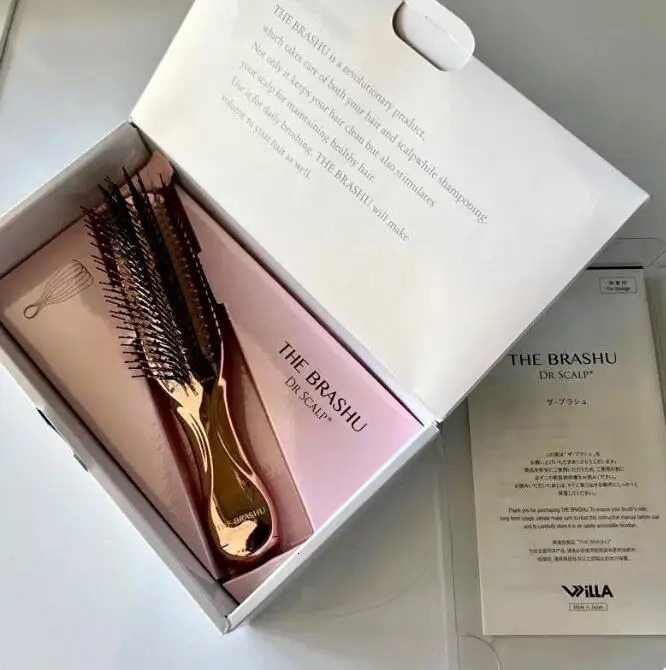 Japanese Premium Head Massager Scalp Brush Hair Massager Brush Wet Plastic Detangling Brush Hair Cleaning Comb Rose Gold 240627