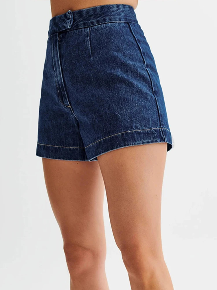 Denim 2 Pieces Sets Women Fashion Slim Oneck Sleeveless Single Breasted Vest Wide Leg Shorts Summer Y2K Lady Outfit 240618