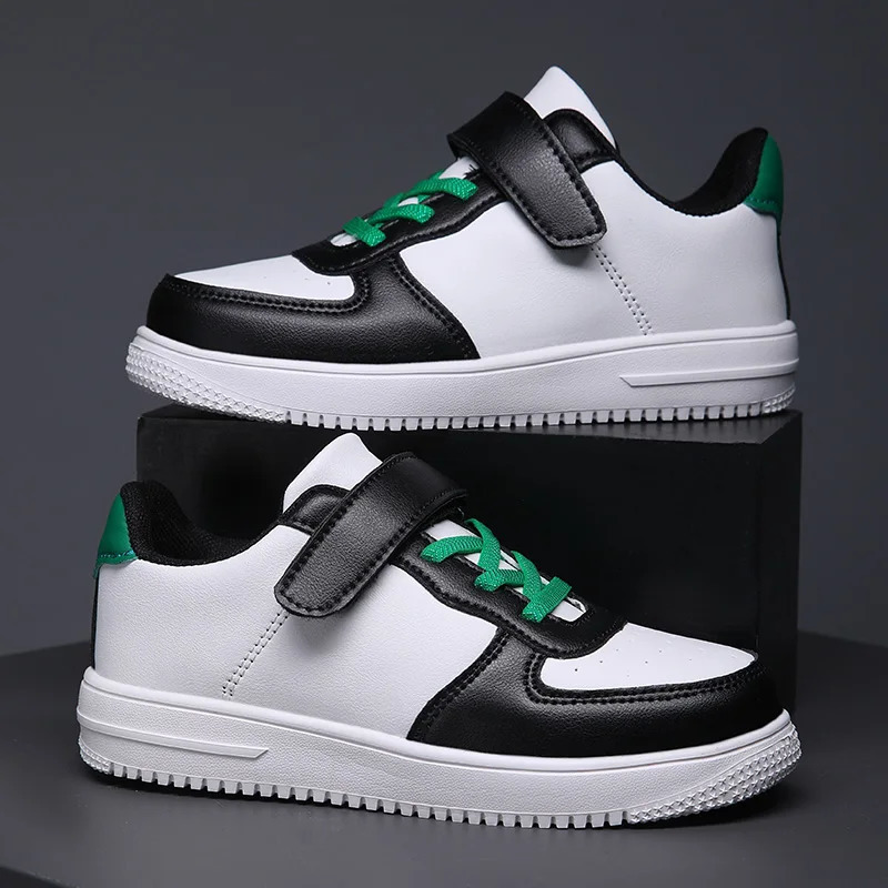 Black childrens shoes boys sports shoes 6 to 12 years old 2024 new school leather childrens casual sports shoes 240627