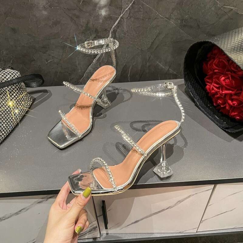 2024 Summer New Fairy Wind Sexy Temperament Transparent Rhinester Crystal High Heel Sandals For Women Kq8