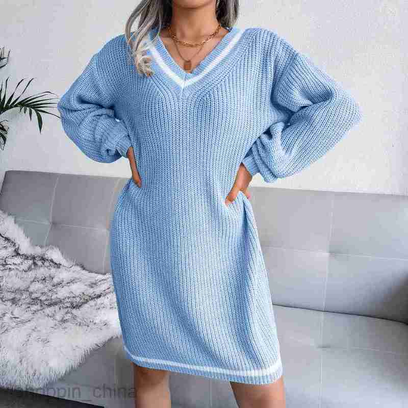 Women Casual Dresses fashion dress style autumn winter college style V-neck wool dress knitted dress women's wear
