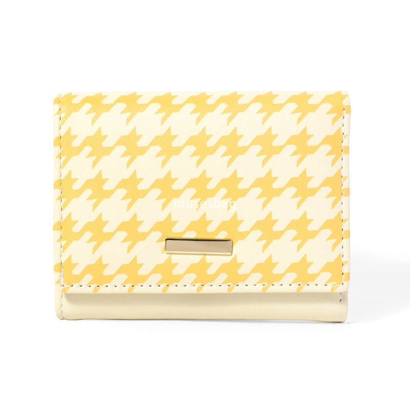 Fashionable Women's High end Fashionable Classic Wallet 30% Discount PU Cute Pattern Thousand Bird Grid Short Practical Multi functional Student 