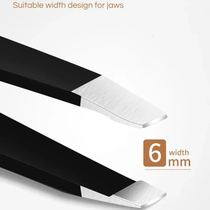 GECOMO Stainless Steel Black Eyebrow Tweezer with Slant and Flat Point Beauty Tools for Eyebrows Ingrown Hair Removal 240626