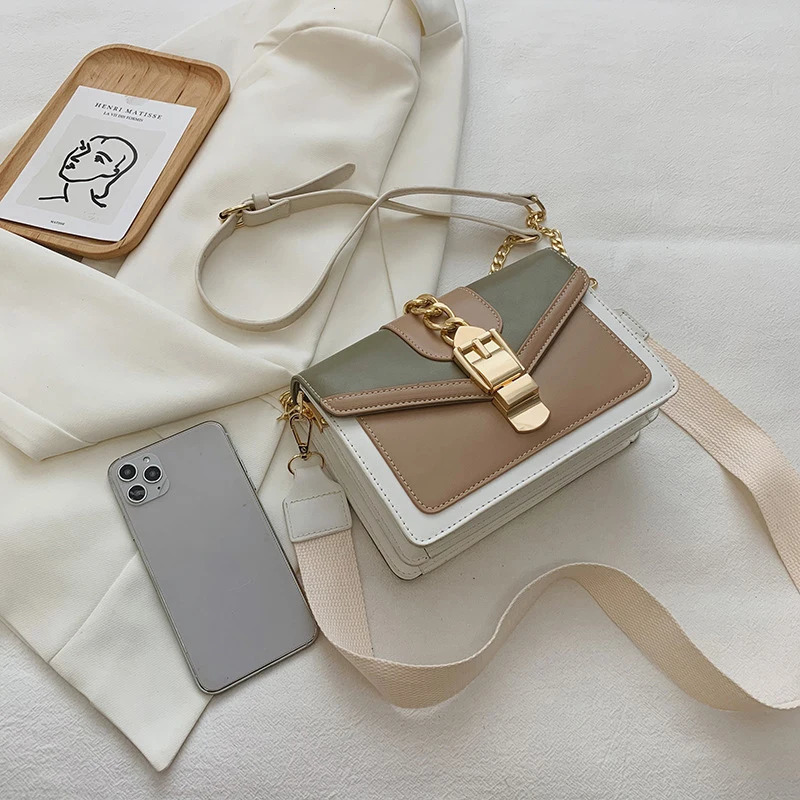 Fashion Women Chain Crossbody Bag Leisure Splice Small Square Shoulder Bag Luxury Design Messenger Bag Travel Purse and Handbag 240709