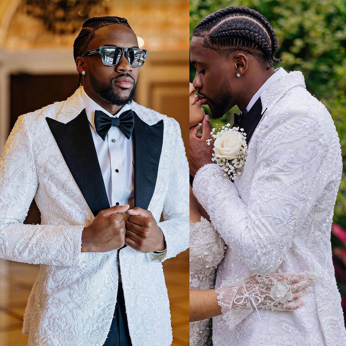 Men's Weeding Tuxedo Peaked Lapel Blazer Coat Sequins Beaded Evening Party Suits Prom Custom Made 2 Pieces Set Jacket+Pants