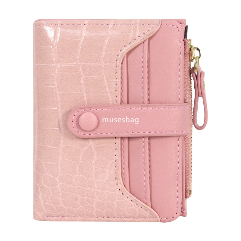 Fashionable Women's High Quality Fresh and Simple Popular European and American Crocodile Pattern Short Versatile Retro Bag Button Style Solid Co