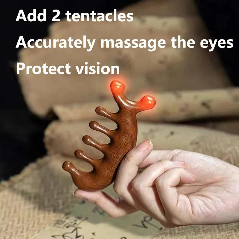 Wood Massage Comb Head Face Scalp Gua Sha Massager Natural Sandalwood Wide Tooth Guasha Scraping Body Massage 240626
