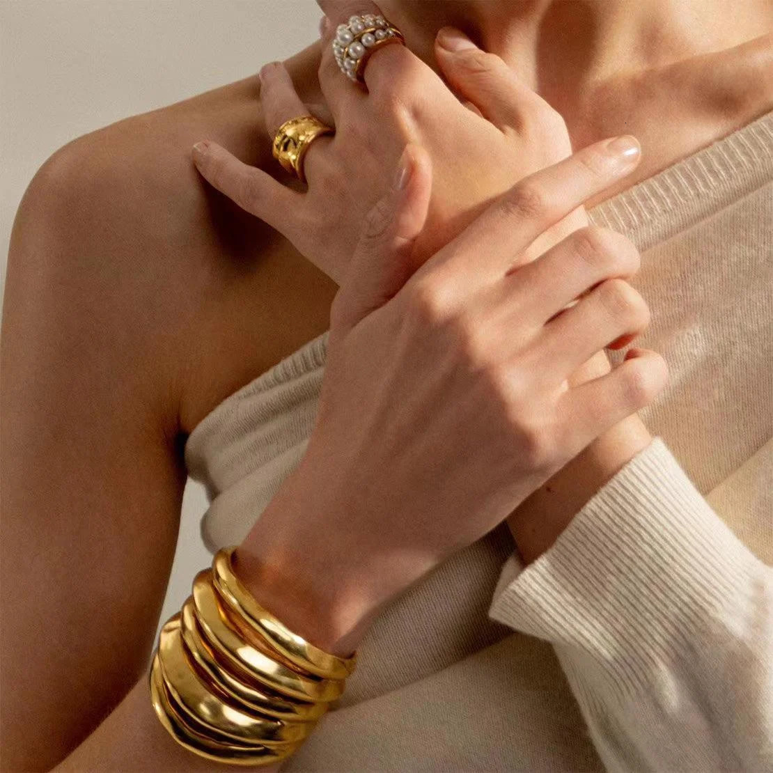 fresh water pearl beaded ring multi-layer wear ring 240626