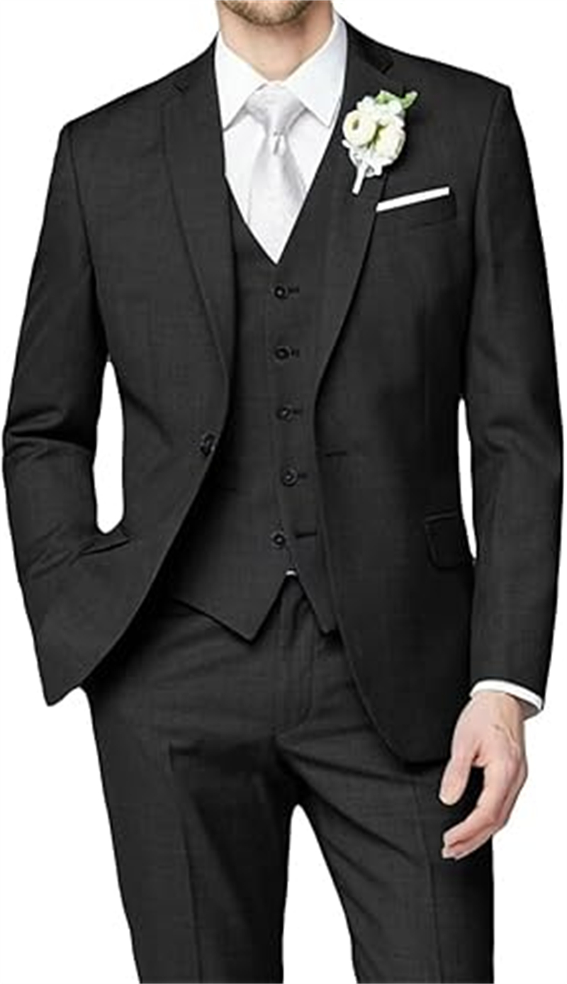 3 Piece Men Slim Fit Suits Wedding Tuxedos Groomsmen Prom Business Dusty Green Suit One Button Blazer Jacket Vest Pants Tuxedo Set Groom Wear
