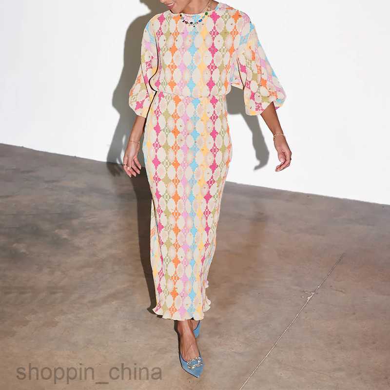 Basic Casual Dresses Women fashion Dress Summer Women's Elegant and Elegant Printed V-neck Lantern Sleeves Long Dresses for Women