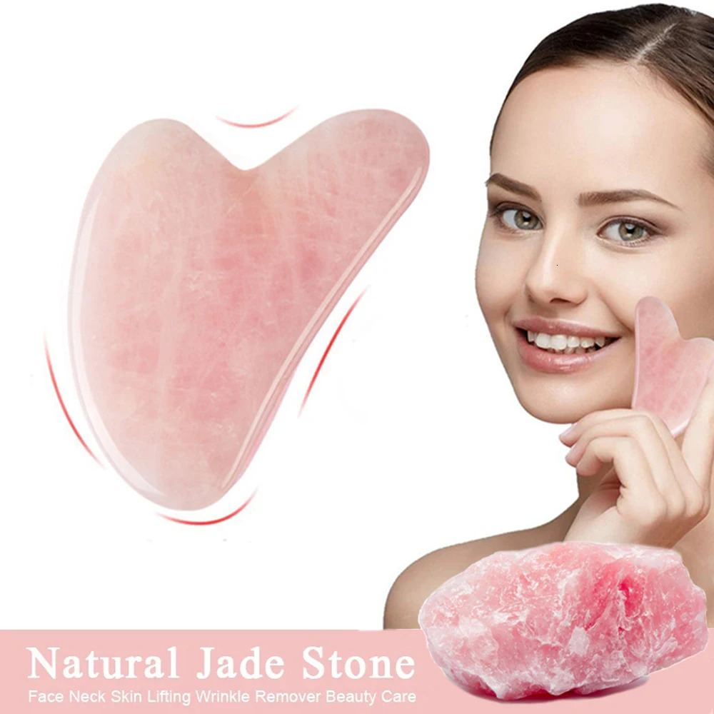 Natural Rose Jade Gua Sha Gouache Scraper Massager for Face Body Skin Beauty SPA Care Tools 240626