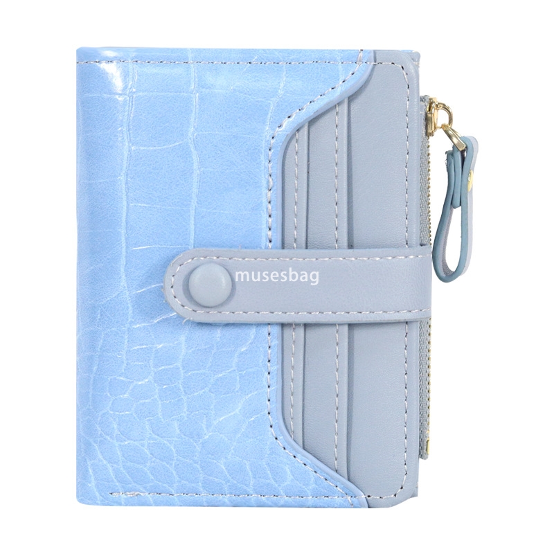 Fashionable Women's High Quality Fresh and Simple Popular European and American Crocodile Pattern Short Versatile Retro Bag Button Style Solid Co