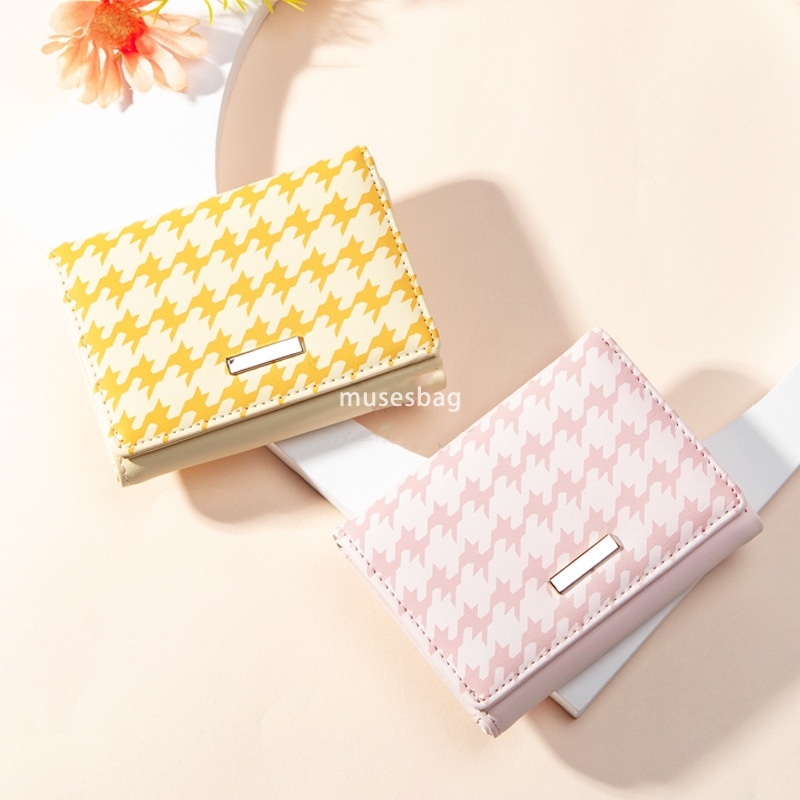 Fashionable Women's High end Fashionable Classic Wallet 30% Discount PU Cute Pattern Thousand Bird Grid Short Practical Multi functional Student 