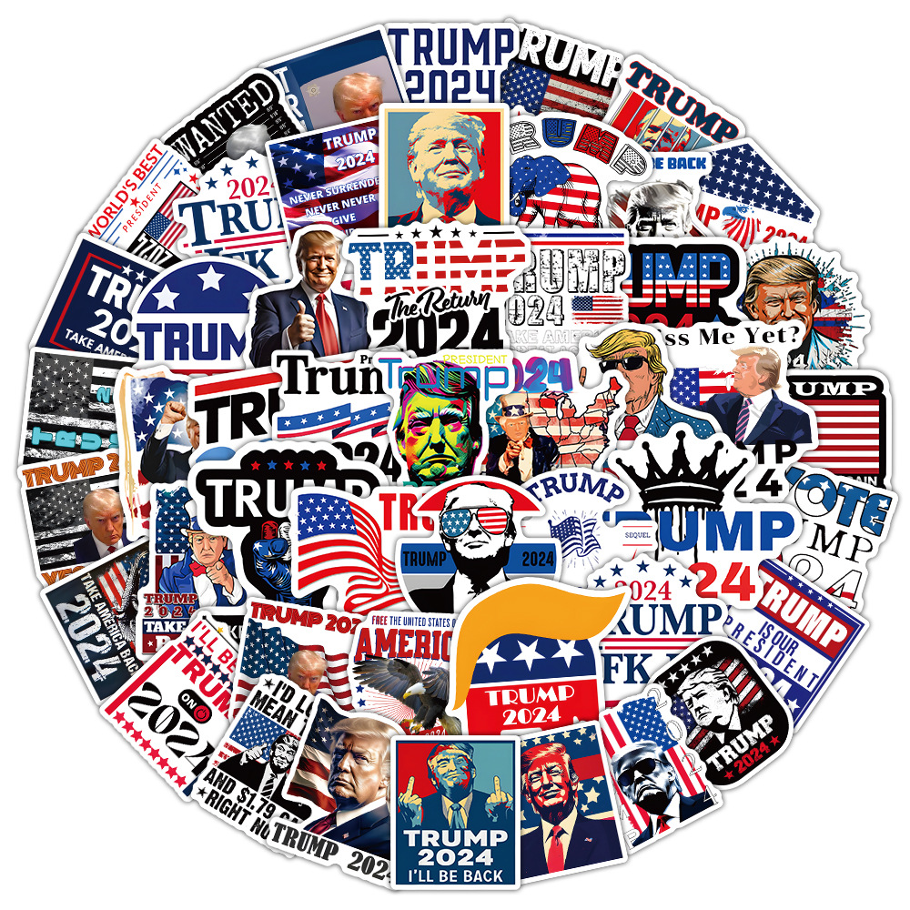 53pcs Trump 2024 Us Presidential Election Speech Stickers Funny Walls Laptop Luggage Fridge Suitcase Decals Decoration
