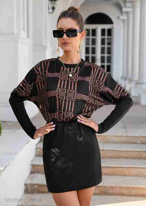 Basic Casual Women Dresses Women's Summer Splicing Slim Fit Wrap Hip Long Sleeve Dress