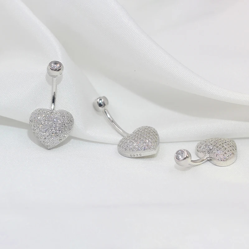 Navel Piercing Belly Button Rings With Zirconia Body Jewelry Decoration Silver 925 Fashion For Women Golden Love Heart-Shaped 240626