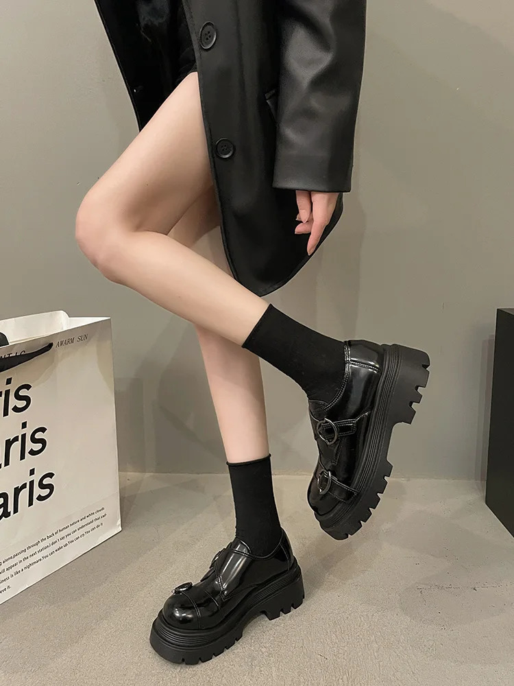 British Style Womens Shoes Platform Oxfords Casual Female Sneakers Loafers With Fur Shallow Mouth Round Toe Flats Preppy Clogs 240627