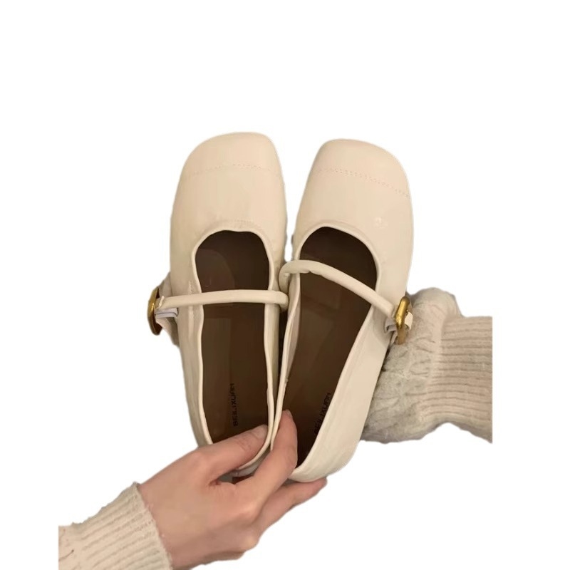 French Square Toe Flat Single Women's 2024 New Summer Mary Jane Shoes White