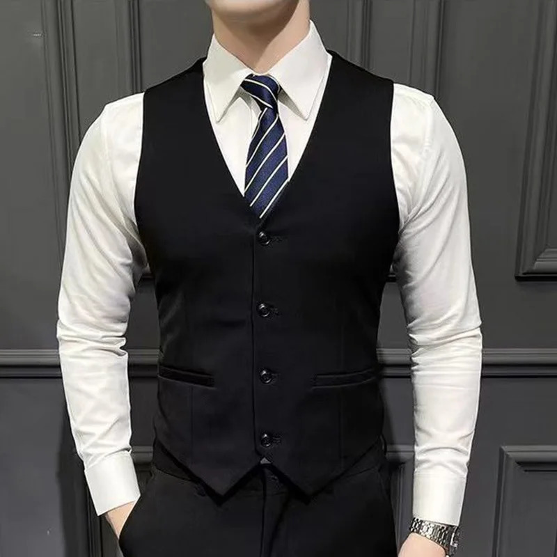 Fashion V-Neck Button Solid Color Business Vests Blazer Men Clothing Autumn Oversized Casual Tops Loose Korean Blazers 240615