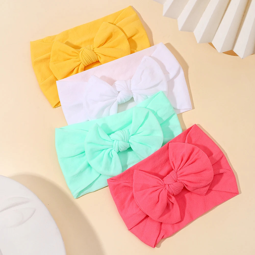 Candy Colors Baby Bowknot Hairband Broadside Headband Kids Girls Boutique Elastic Protect Turban Headwear Hair Accessories 240625