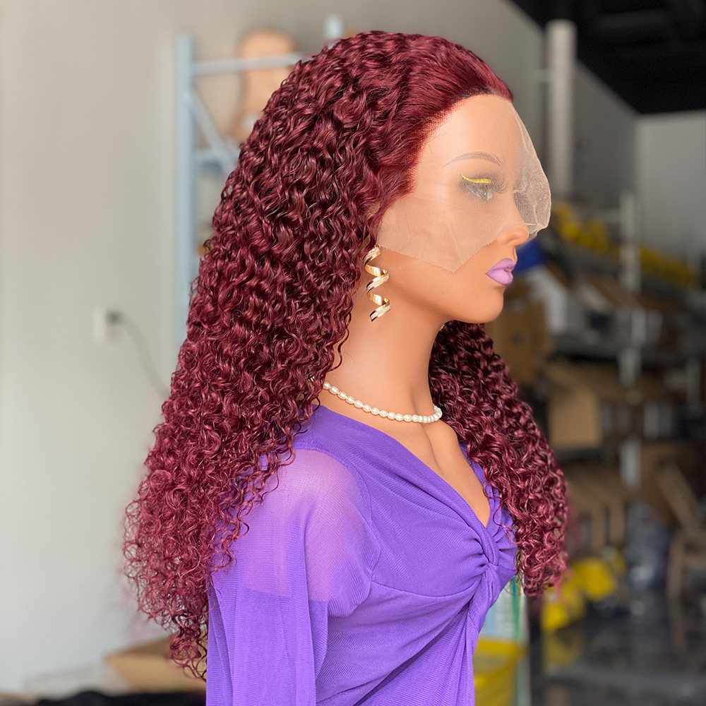 13x4 Red Color 150% DensityCurly Human Hair Wigs for Women 99J Burgundy Transparent Deep Wave Lace Frontal Brazilian Wig