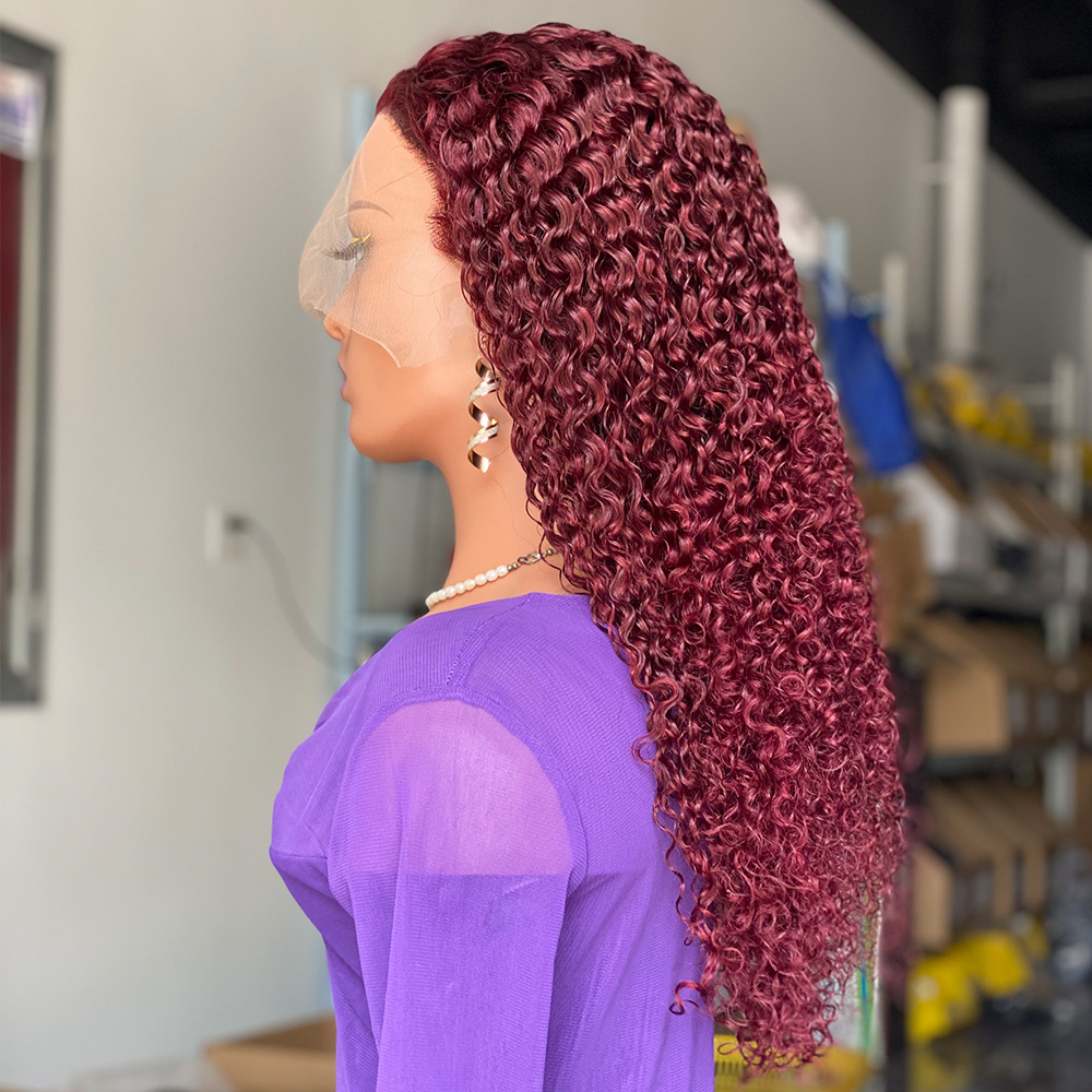 13x4 Red Color 150% DensityCurly Human Hair Wigs for Women 99J Burgundy Transparent Deep Wave Lace Frontal Brazilian Wig