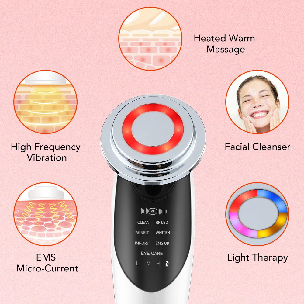 7 in 1 Face Device EMS Microcurrent Skin Rejuvenation LED Neck Massager Face Beauty Care Apparatus 240626