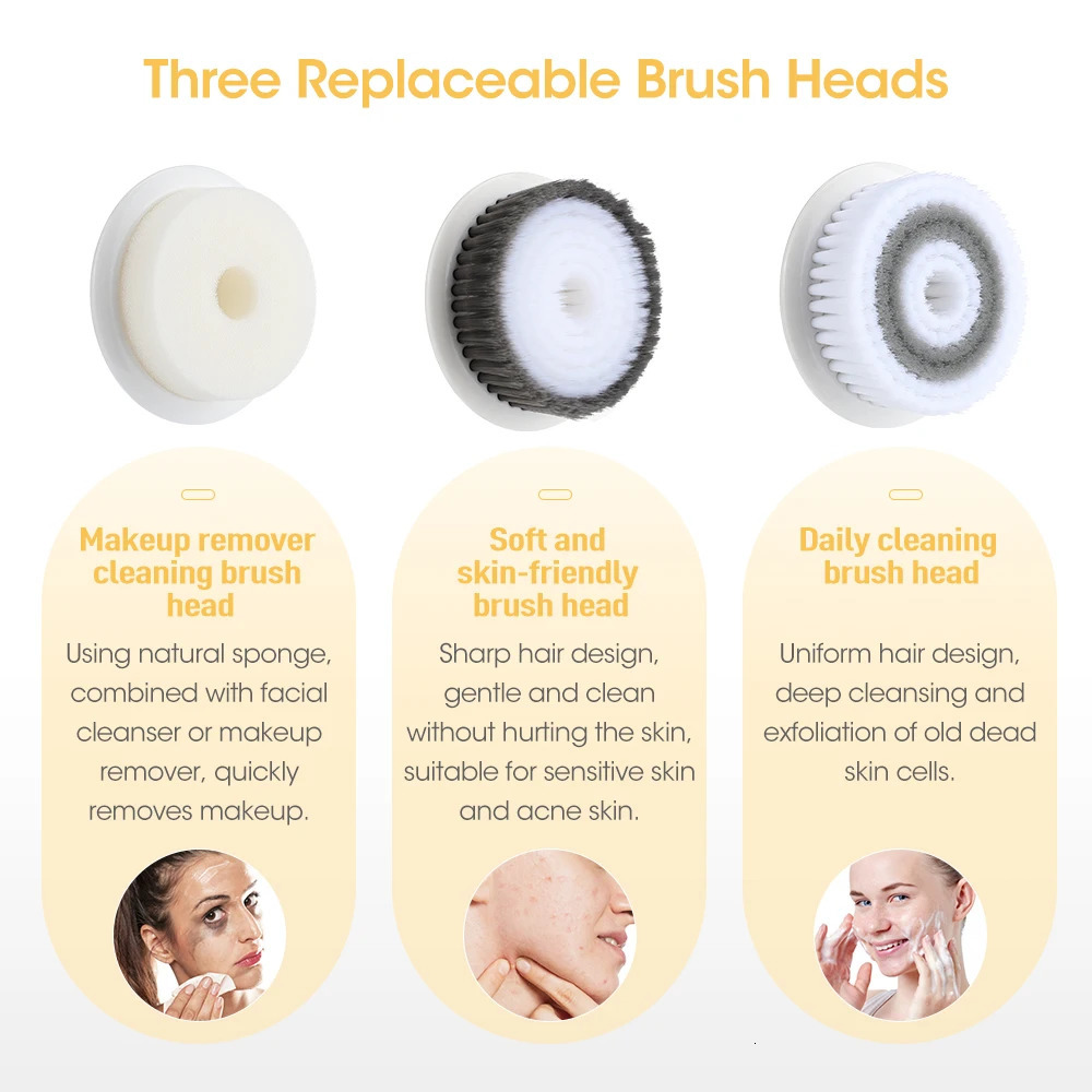 Electric Ultrasonic Cleanser Brush 3 in 1 Cleansing Face Brush 360 Rotate Deep Cleaning Brush Skin Care Tools 240626
