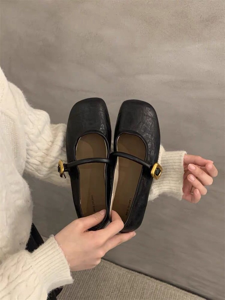 French Square Toe Flat Single Women's 2024 New Summer Mary Jane Shoes White