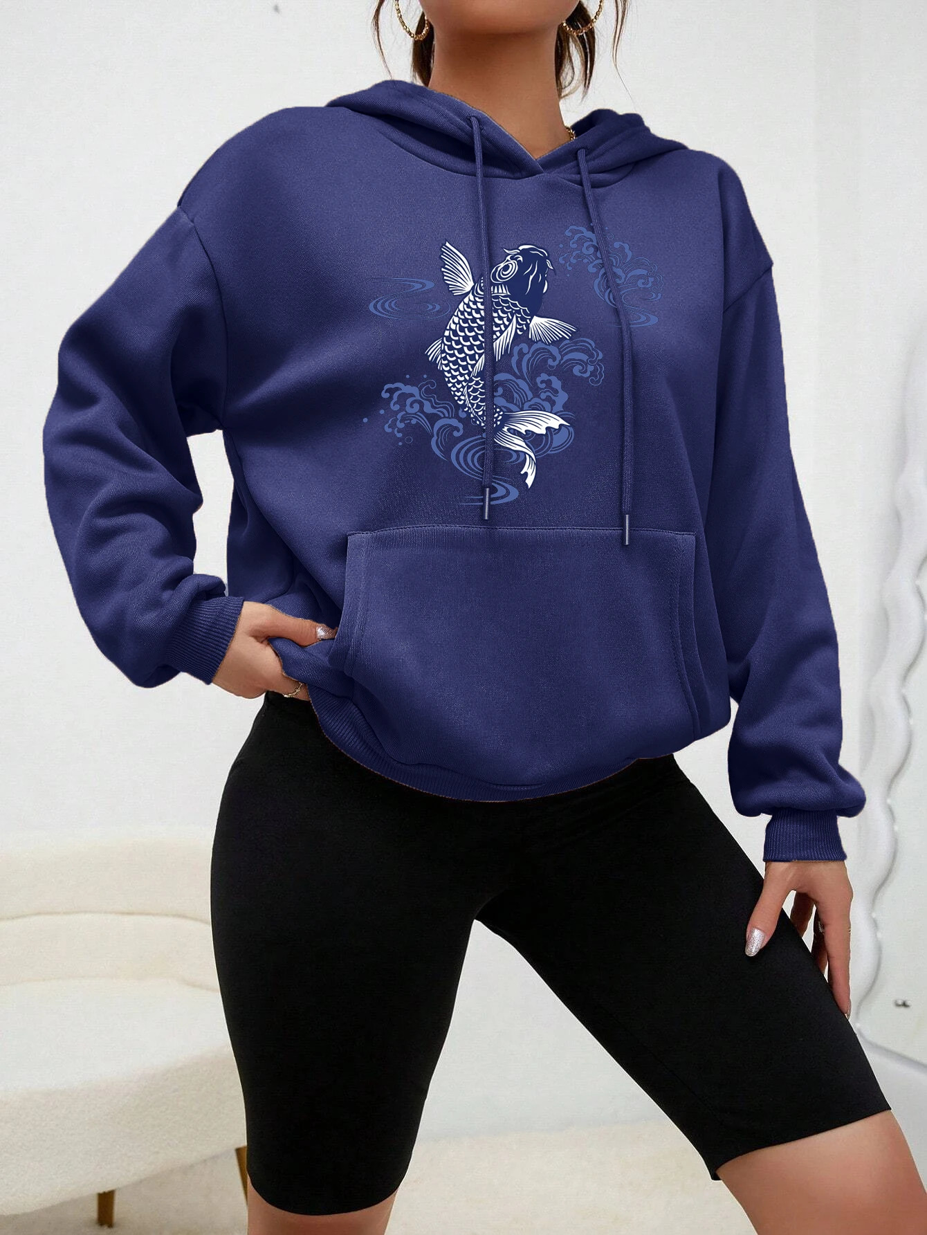 Paper Cut Koi Good Luck Printed Hoodies Women Casual Comics Clothing Harajuku Fleece Sweatshirt Pocket Autumn Multicolor Hoody 240627