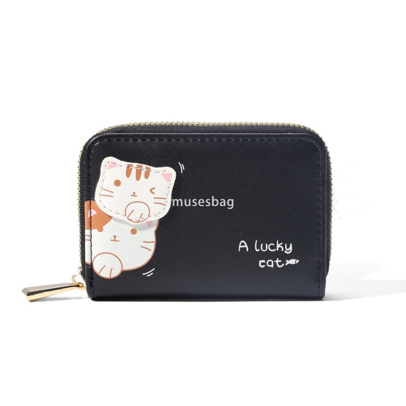 Fashionable women's classic retro new zipper mini cute Lucky cat avatar temperament multifunctional multi card slot women's organ PU card ba