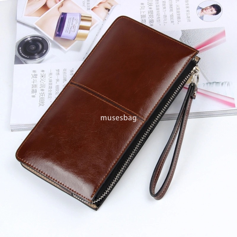 Korean women's classic retro new zippered wallet long and elegant casual handbag multi card wallet practical and multifunctional wristband wallet