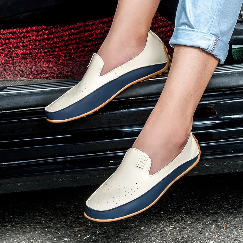 Italian Mens Boat Shoes Plus Size 47 Light Leather Mens Loafers Breathable Slip-on Casual Flats Men Driving Shoes Male 240626