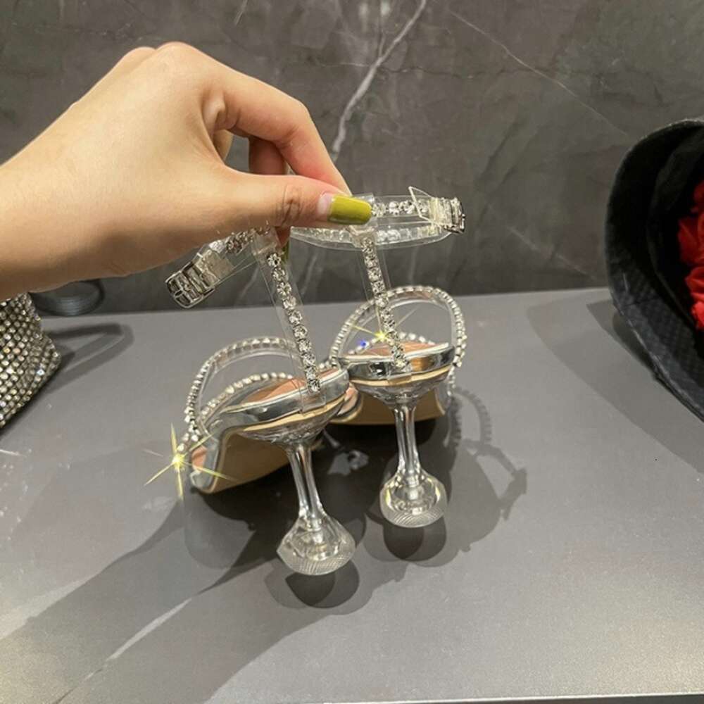 2024 Summer New Fairy Wind Sexy Temperament Transparent Rhinester Crystal High Heel Sandals For Women Kq8